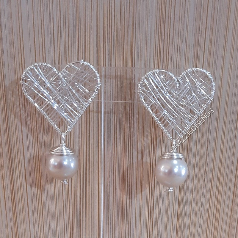 Aros Corazón Perla Colgante