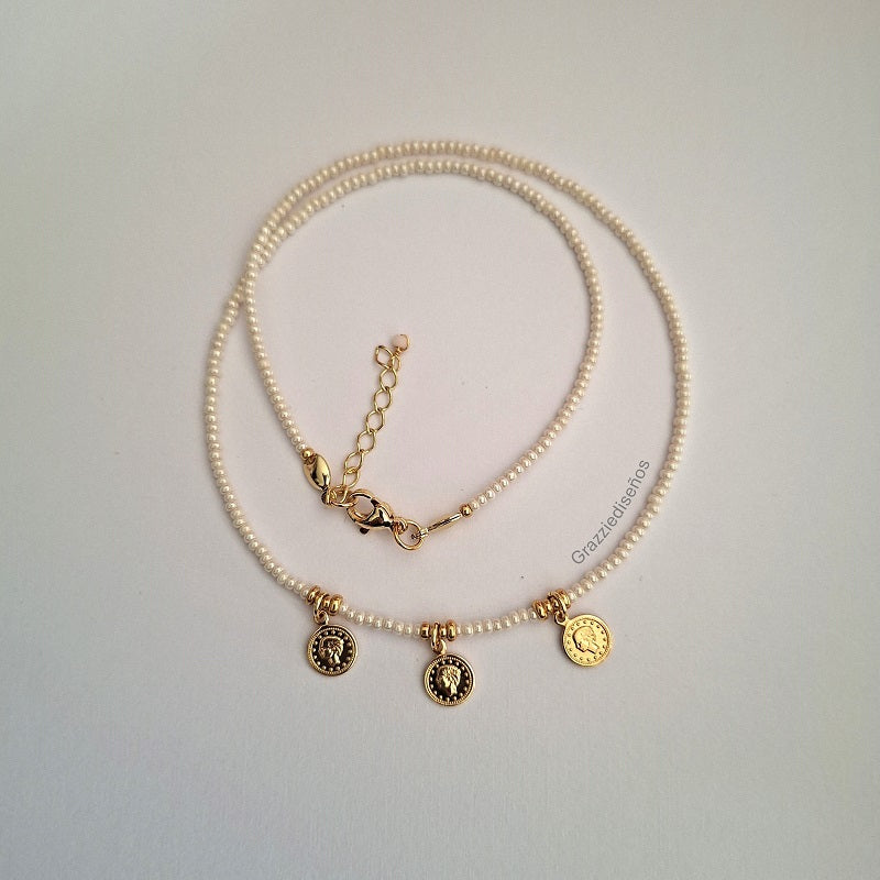 Collar Gargantilla Blanco Perlado