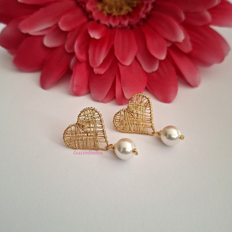 Aros Corazón Perla Colgante