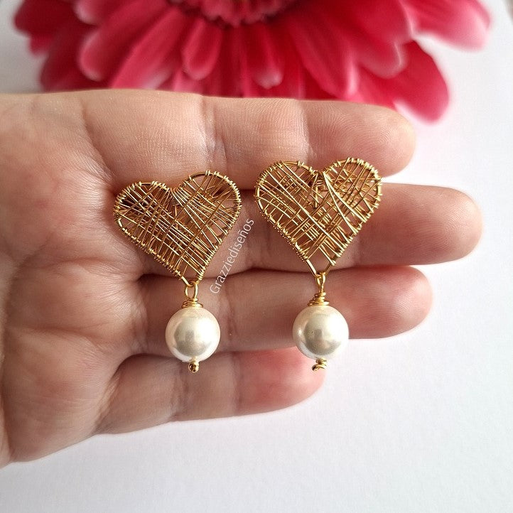 Aros Corazón Perla Colgante