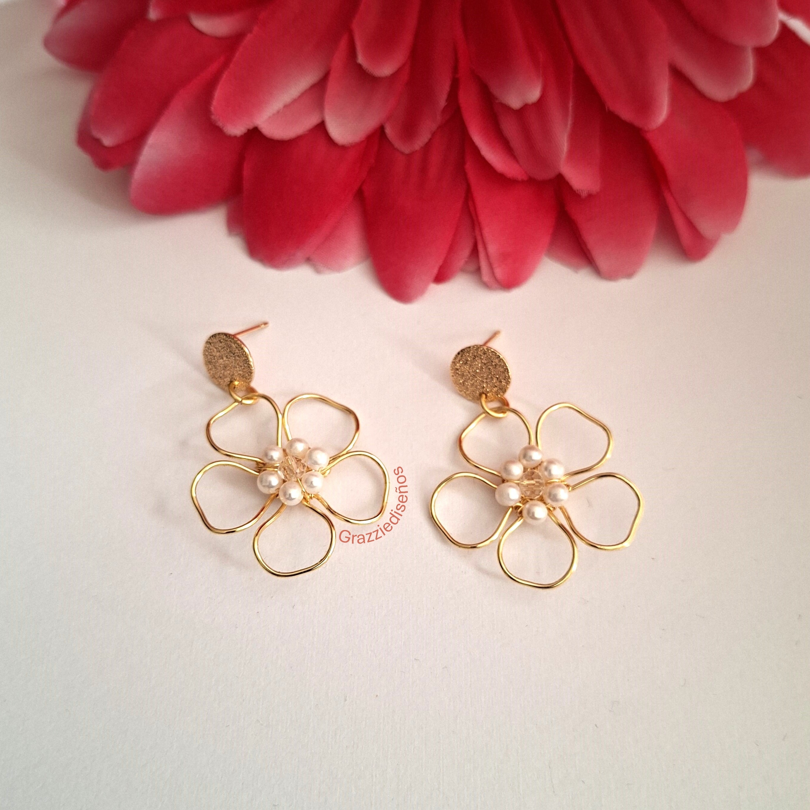 Aros Flor Perlas